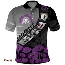 Personalised Remembering ANZAC Lest We Forget Polo Shirt Vintage Film Frame Memorial Purple Poppy LT9