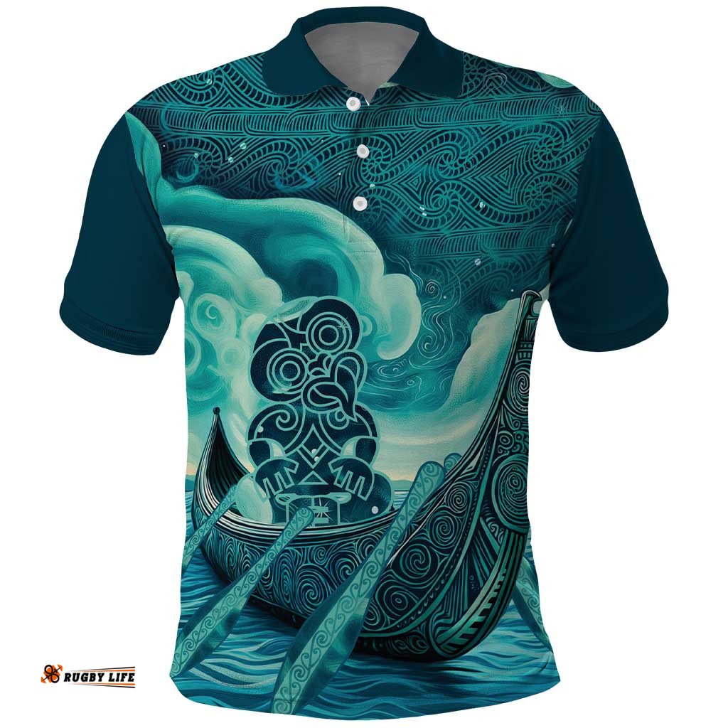 Personalised New Zealand Waitangi Day Polo Shirt Hei Tiki With Maori Waka - Whakarare Pattern LT14