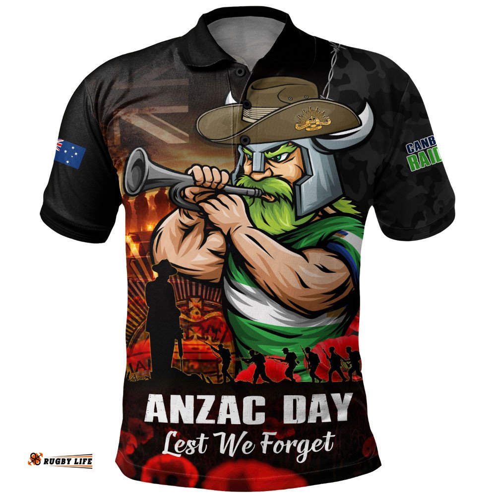 Canberra Raiders Polo Shirt Anzac Day Rising Dawn Ceremony Lest We Forget Courage