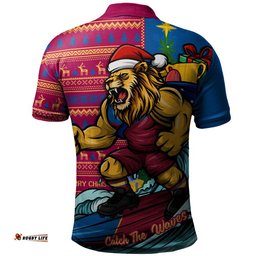 Brisbane Lions Polo Shirt Christmas Holiday Santa Rides The Waves