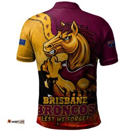 Brisbane Broncos Polo Shirt Anzac Day Remembrance Of Courage Loyalty Valor