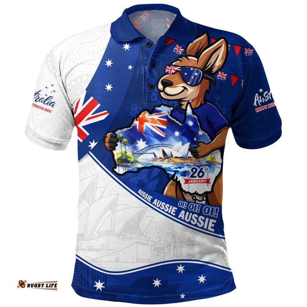 Australia Polo Shirt Australia Day Kangaroo Blue Spirit 26 January Holiday