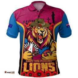 Brisbane Lions Polo Shirt Lest We Forget In Eternal Honor And Duty