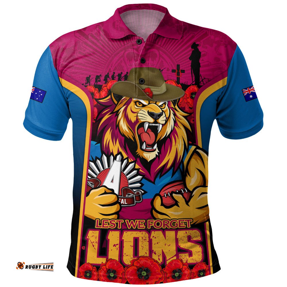 Brisbane Lions Polo Shirt Lest We Forget In Eternal Honor And Duty