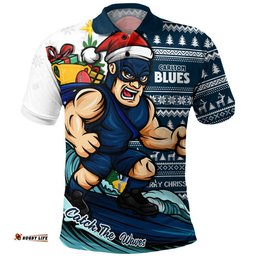 Carlton Polo Shirt Christmas Holiday Santa Rides The Waves