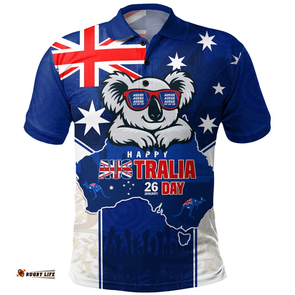 Australia Polo Shirt Australia Day Koala Spirit Blue Flag Celebration