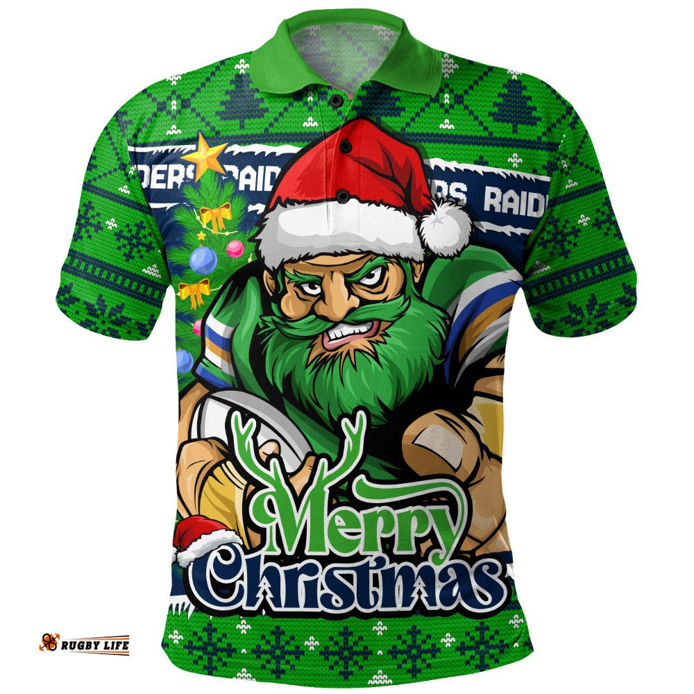 Canberra Raiders Polo Shirt Merry Christmas Game Day Knit Style Team Edition