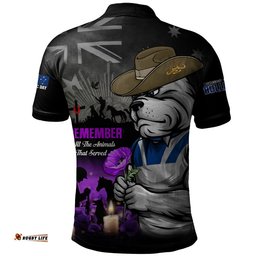 Canterbury-Bankstown Bulldogs Polo Shirt Anzac Day Purple Poppy And Animals That Served
