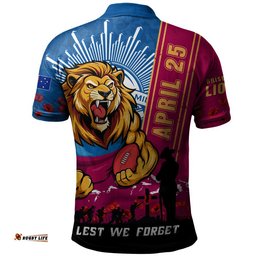 Brisbane Lions Polo Shirt Anzac Day Lest We Forget Memorial