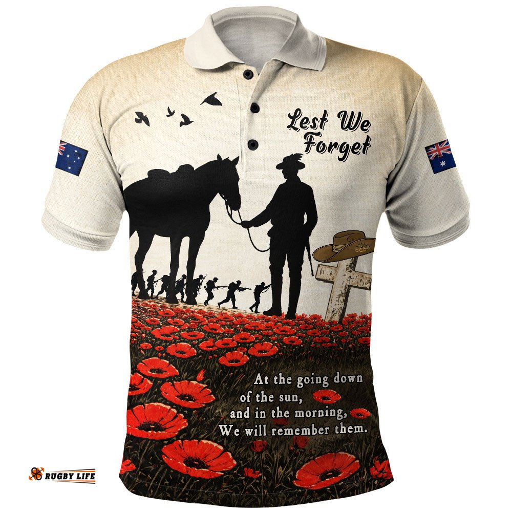 Australia Polo Shirt Lest We Forget Light Horse Dawn Field