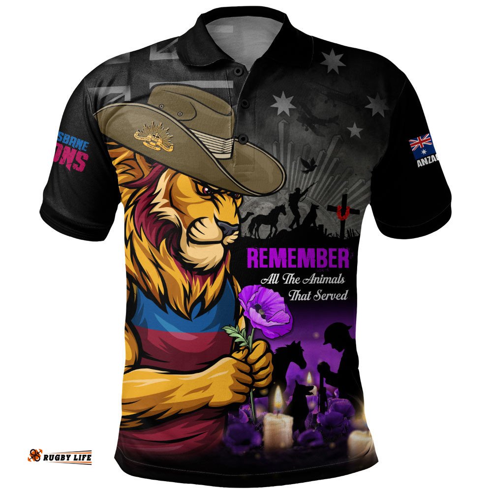 Brisbane Lions Polo Shirt Anzac Day In Memory Of Animals That Served