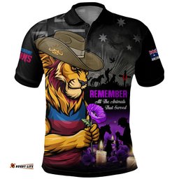 Brisbane Lions Polo Shirt Anzac Day In Memory Of Animals That Served