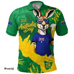 Australia Polo Shirt Australia Day Kangaroo Cheers Green Gold Celebration Edition