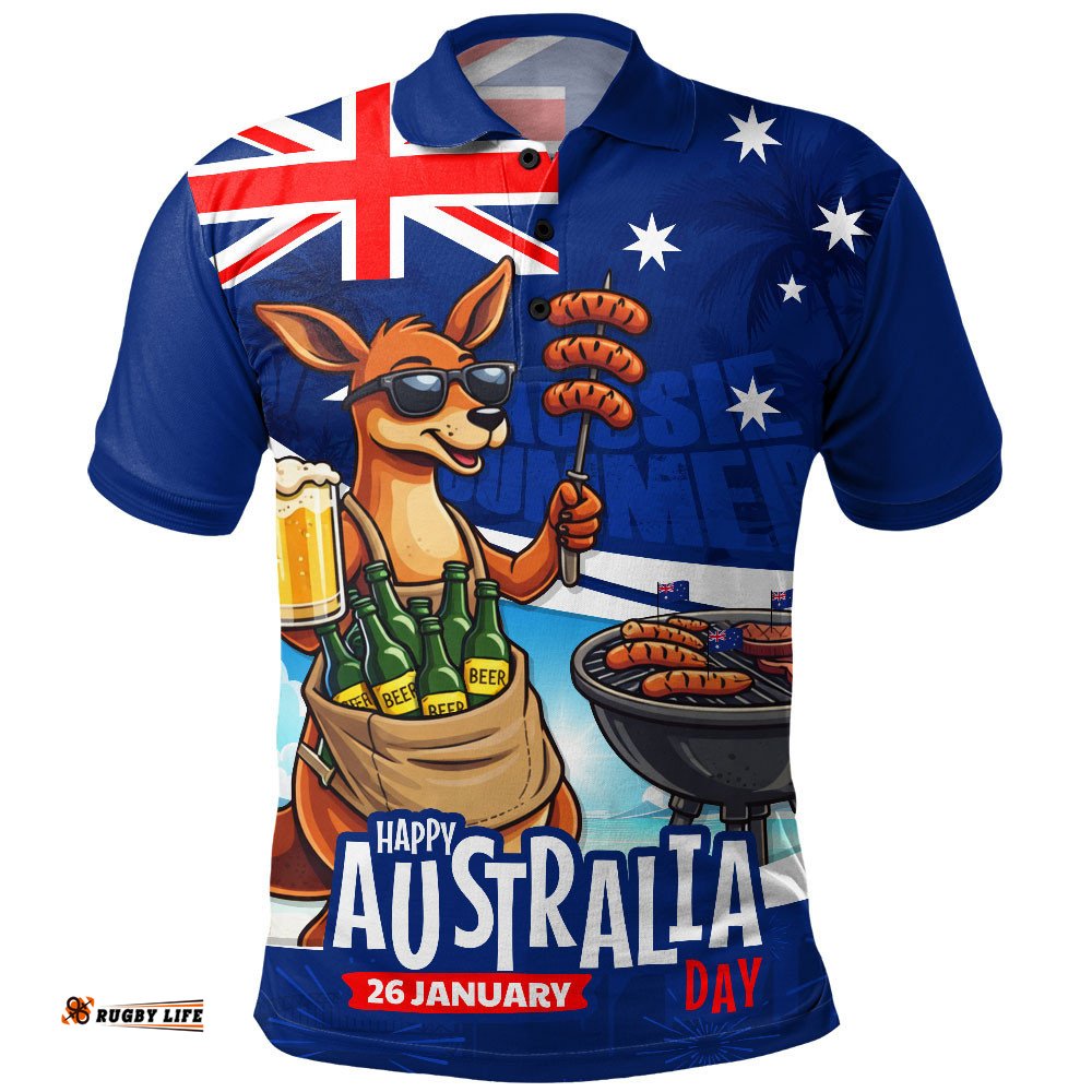 Australia Polo Shirt Australia Day Kangaroo Aussie Summer Beachside BBQ
