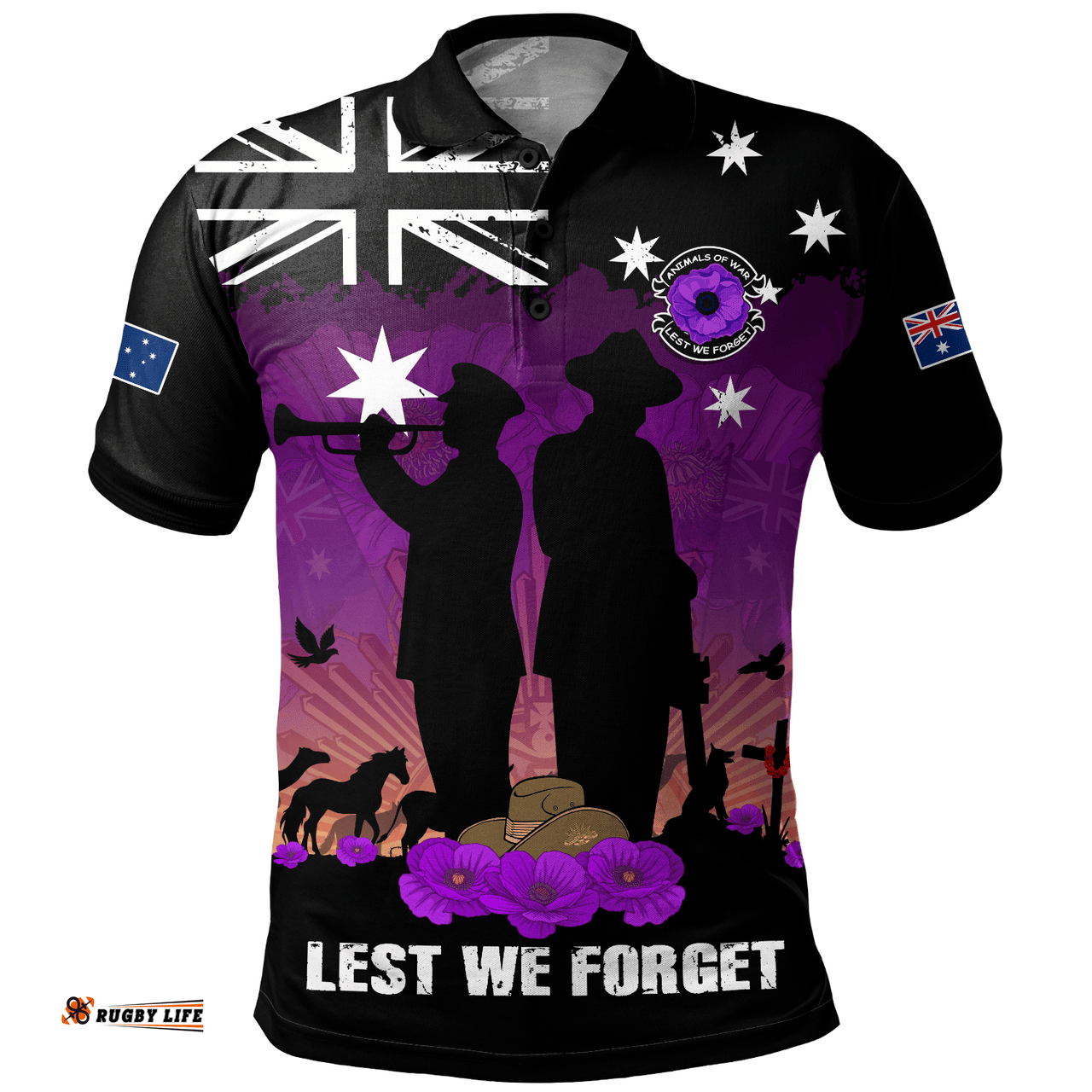 Australia Polo Shirt Anzac Day Remembering Service Animals Sacrifice