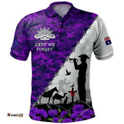 Australia Polo Shirt Anzac Day Two Sides Of Service Purple Poppy Remembrance
