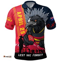 Adelaide Crows Polo Shirt Anzac Day Lest We Forget Memorial