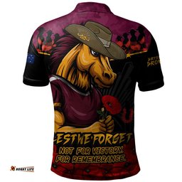 Brisbane Broncos Polo Shirt ANZAC Day Red Poppy And Brave Hearts Remembrance