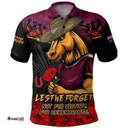 Brisbane Broncos Polo Shirt ANZAC Day Red Poppy And Brave Hearts Remembrance