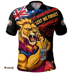 Brisbane Lions Polo Shirt Lest We Forget Eternal Honor