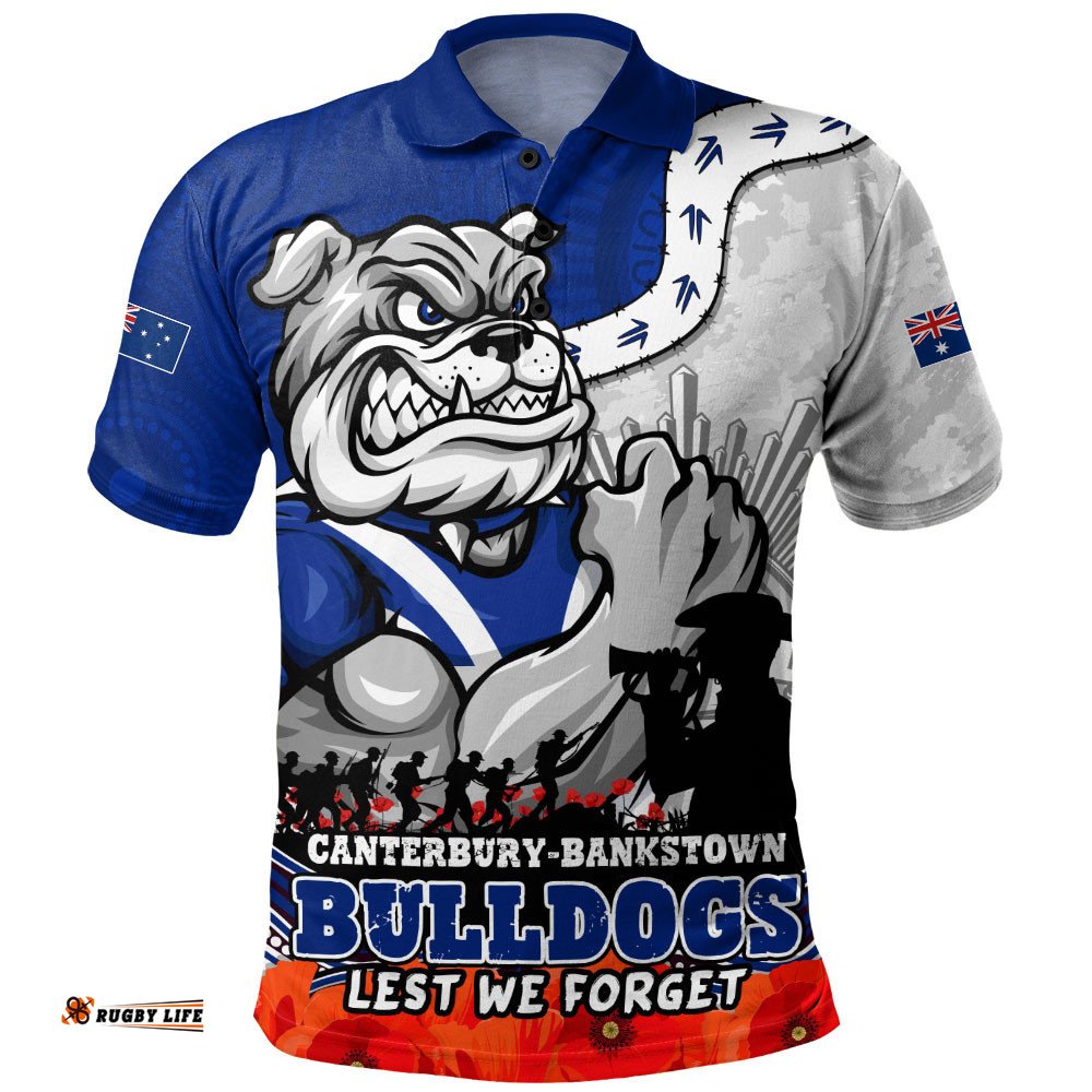 Canterbury-Bankstown Bulldogs Polo Shirt Anzac Day Remembrance Of Courage Loyalty Valor