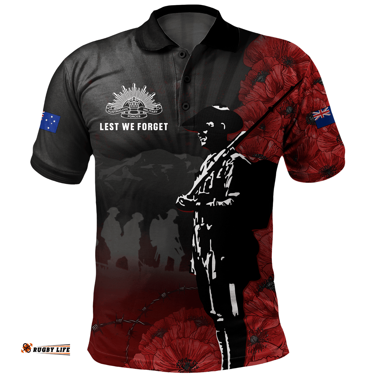 Australia Polo Shirt Anzac Day Lest We Forget Fallen Soldier ( Custom )