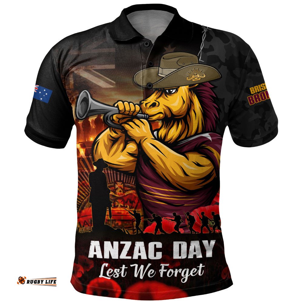 Brisbane Broncos Polo Shirt Anzac Day Rising Dawn Ceremony Lest We Forget Courage