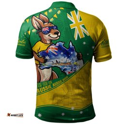 Australia Polo Shirt Australia Day Kangaroo Green Gold Spirit 26 January Holiday