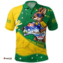 Australia Polo Shirt Australia Day Kangaroo Green Gold Spirit 26 January Holiday