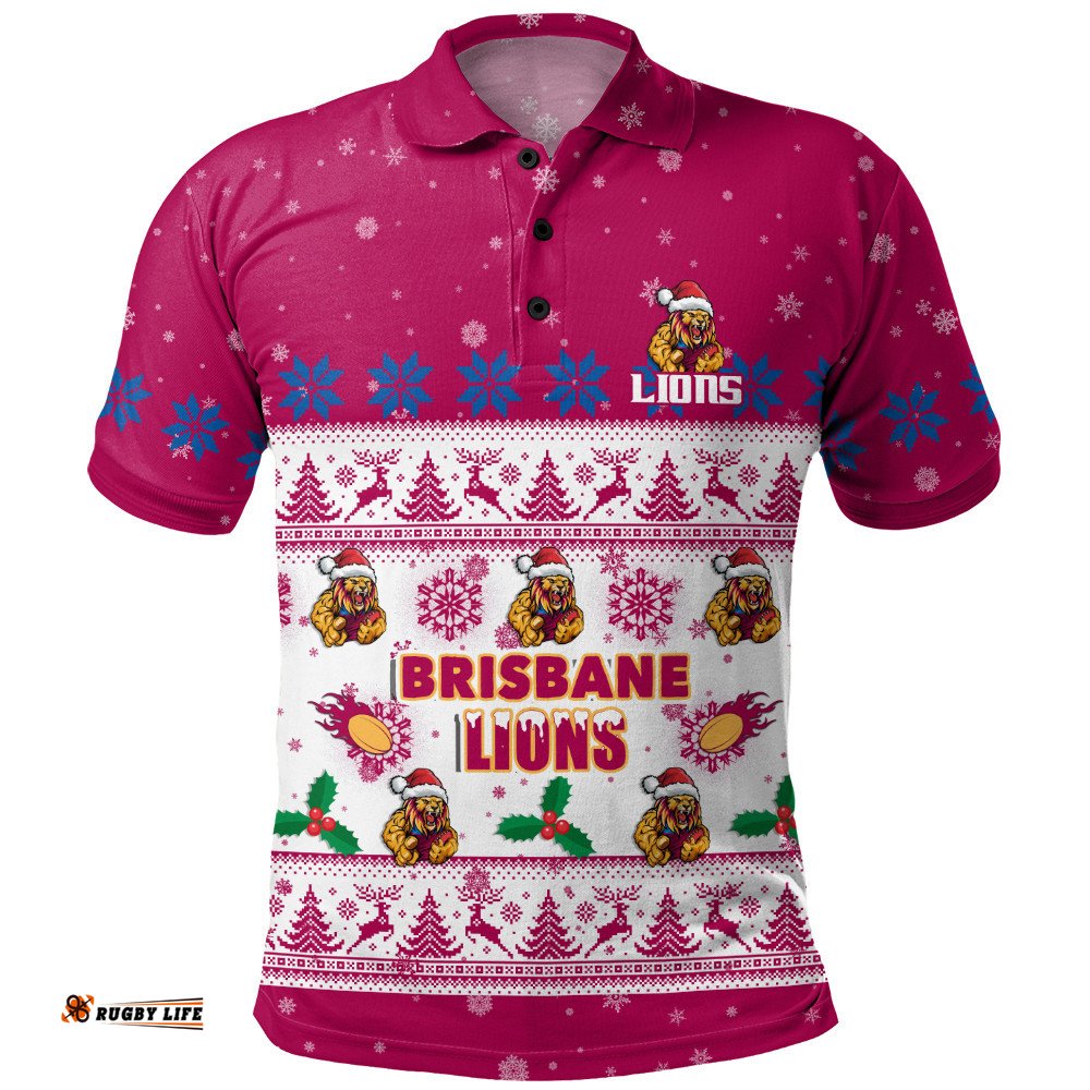Brisbane Lions Polo Shirt Special Ugly Christmas Holiday Footy Fans