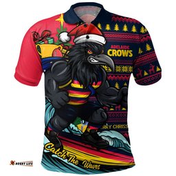 Adelaide Crows Polo Shirt Christmas Holiday Santa Rides The Waves