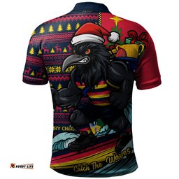 Adelaide Crows Polo Shirt Christmas Holiday Santa Rides The Waves