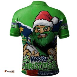 Canberra Raiders Polo Shirt Santa Scoring Touchdown On Christmas Game Day