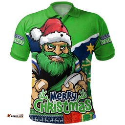 Canberra Raiders Polo Shirt Santa Scoring Touchdown On Christmas Game Day