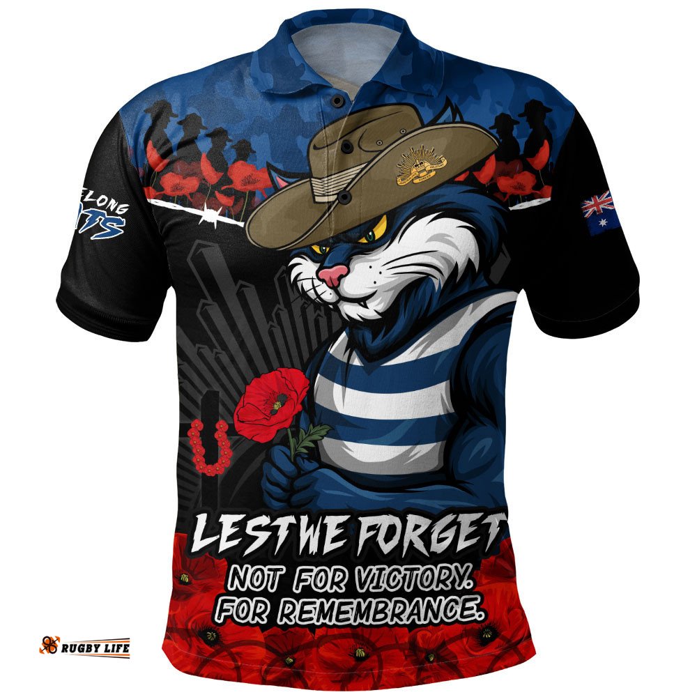 Geelong Cats Polo Shirt ANZAC Day Not For Victory For Remembrance