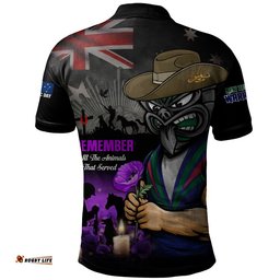 New Zealand Warriors Polo Shirt Anzac Day Purple Poppy And Animals That Served