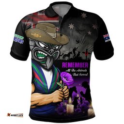 New Zealand Warriors Polo Shirt Anzac Day Purple Poppy And Animals That Served