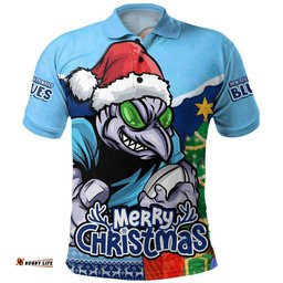 New South Wales Blues Polo Shirt Santa Scoring Touchdown On Christmas Game Day