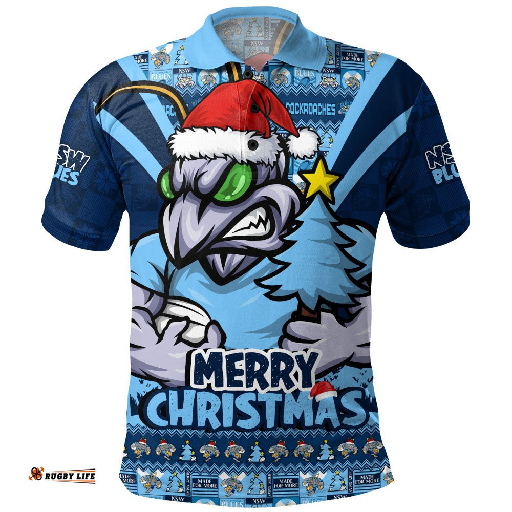 New South Wales Blues Polo Shirt Merry Christmas Festive Spirit Edition