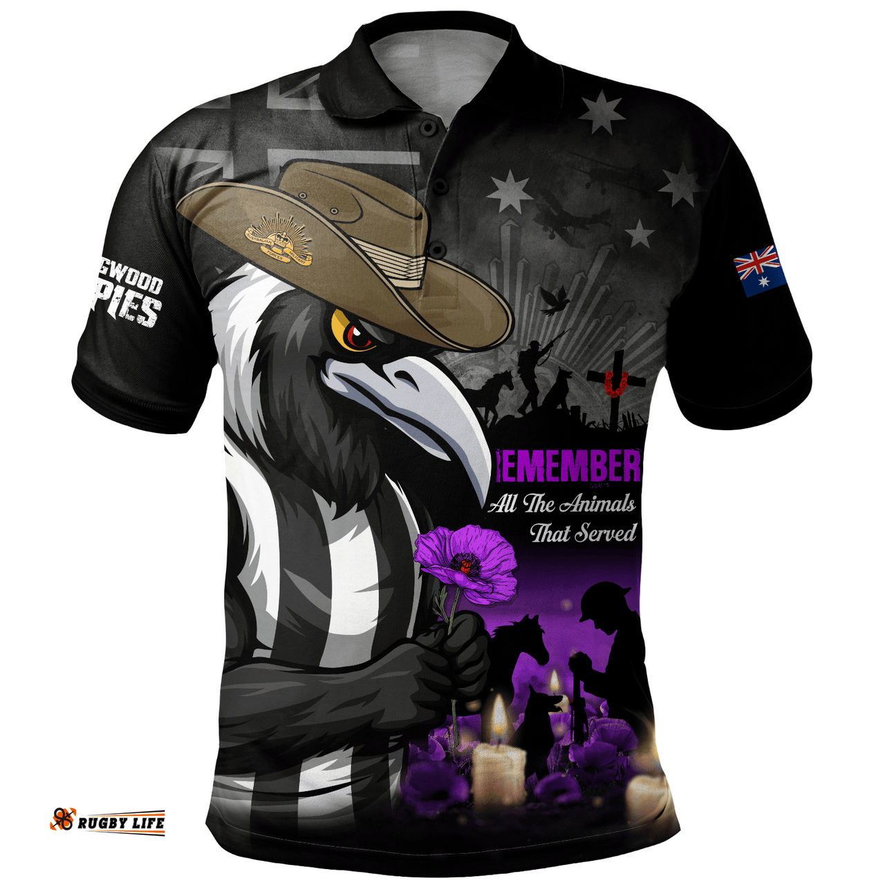 Collingwood Polo Shirt Anzac Day In Memory Of Animals That Served