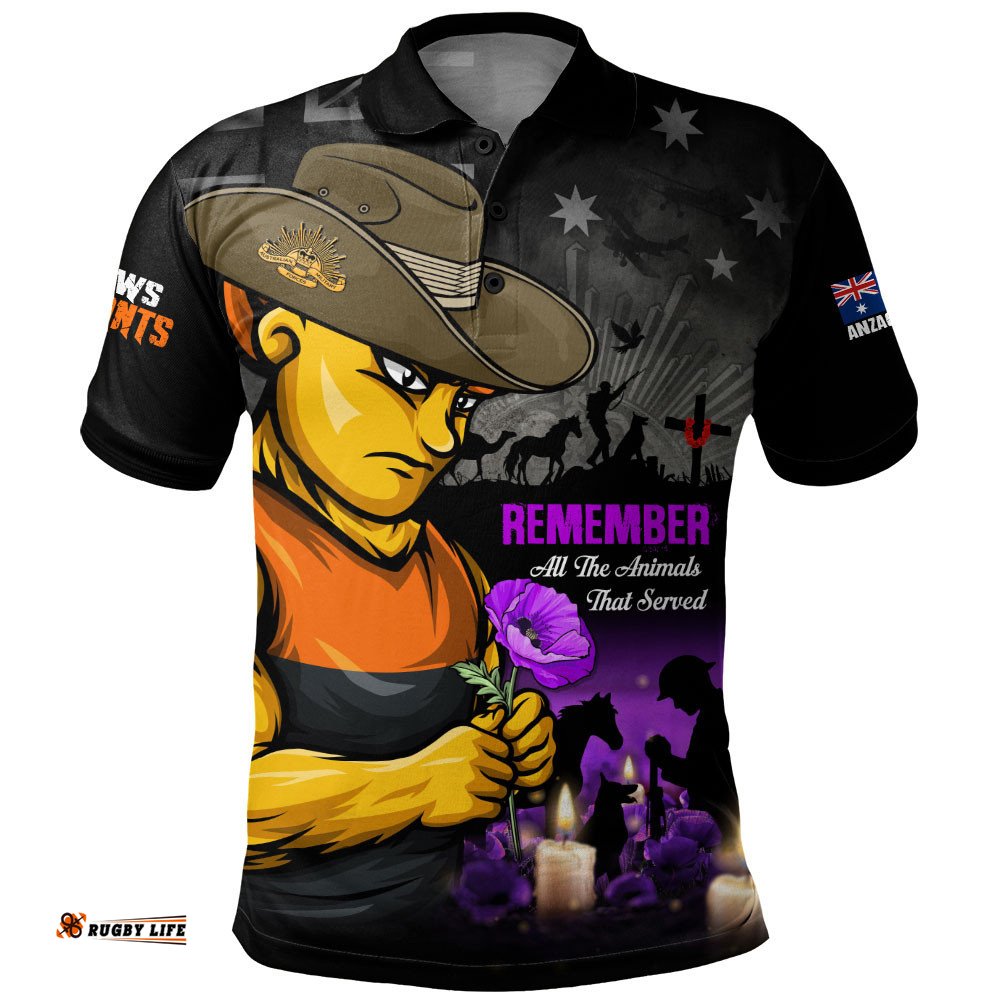 GWS GIANTS Polo Shirt Anzac Day In Memory Of Animals That Served