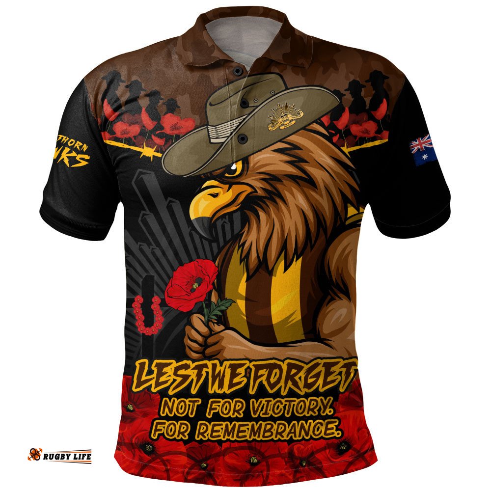 Hawthorn Polo Shirt ANZAC Day Not For Victory For Remembrance
