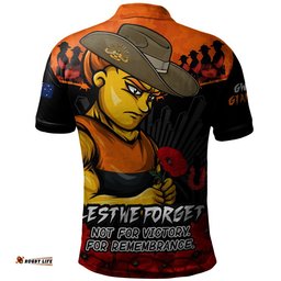 GWS GIANTS Polo Shirt ANZAC Day Not For Victory For Remembrance