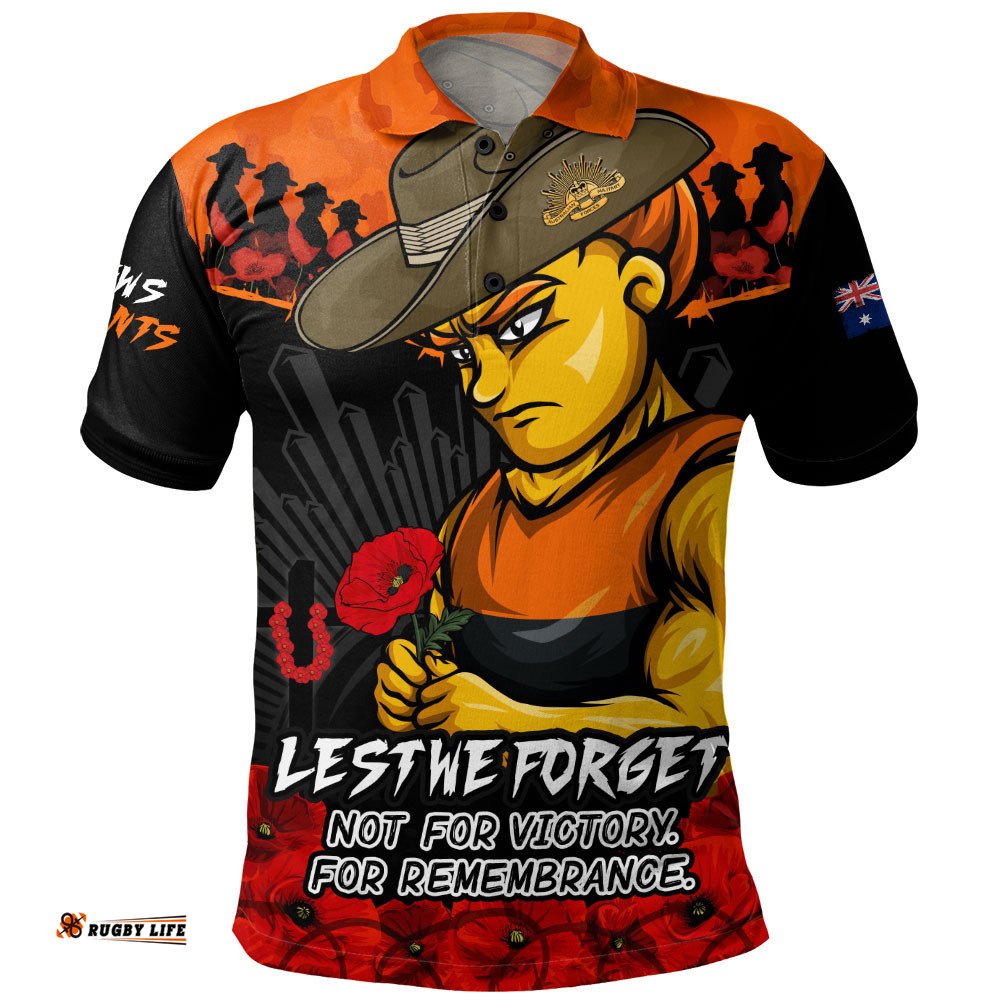 GWS GIANTS Polo Shirt ANZAC Day Not For Victory For Remembrance