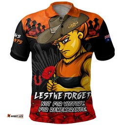GWS GIANTS Polo Shirt ANZAC Day Not For Victory For Remembrance