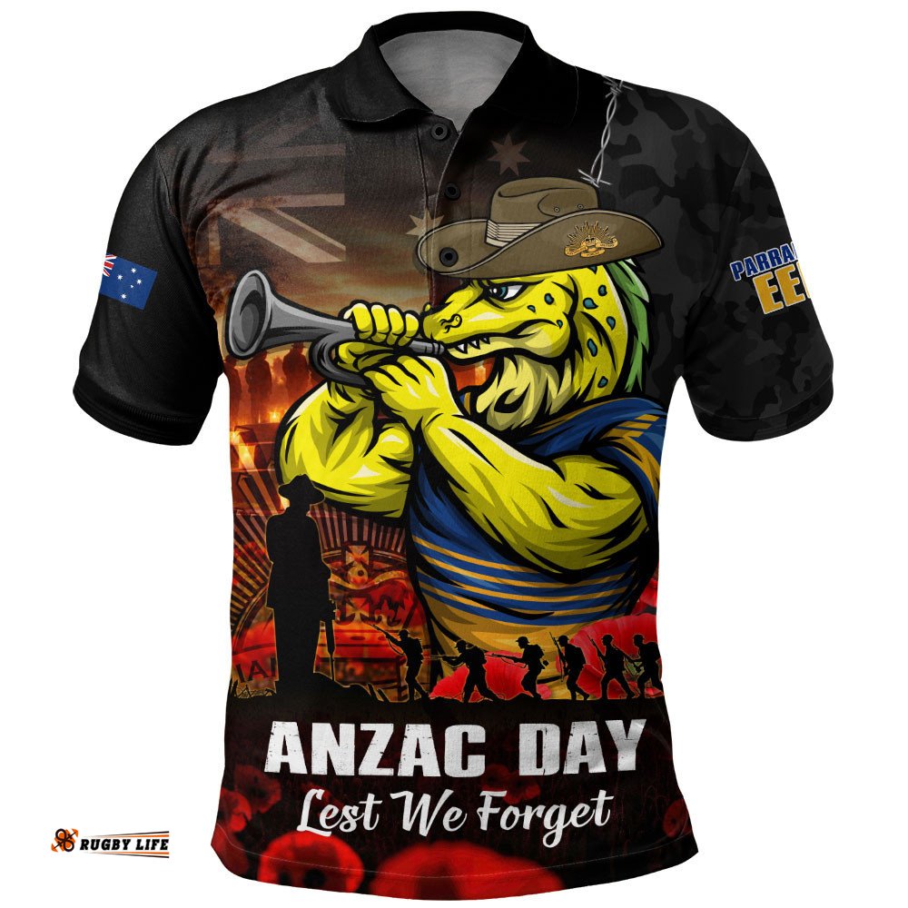Parramatta Eels Polo Shirt Anzac Day Rising Dawn Ceremony Lest We Forget Courage