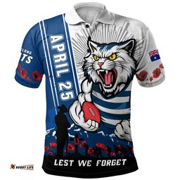 Geelong Cats Polo Shirt Anzac Day Lest We Forget Memorial