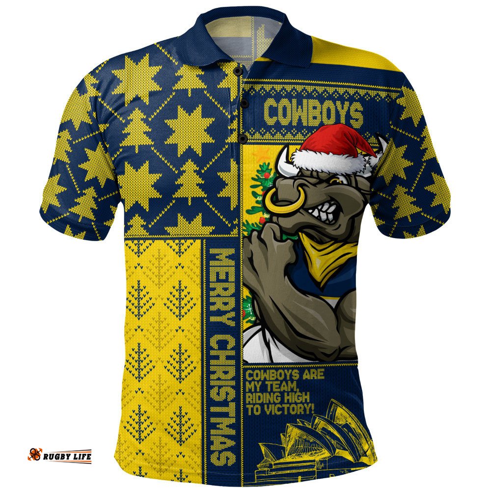 North Queensland Cowboys Polo Shirt Christmas Magic Knit Style Winter Glow