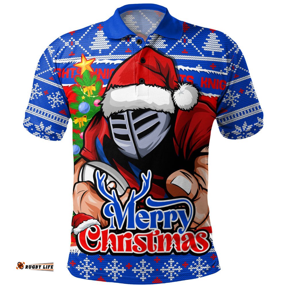Newcastle Knights Polo Shirt Merry Christmas Game Day Knit Style Team Edition