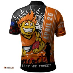GWS GIANTS Polo Shirt Anzac Day Lest We Forget Memorial